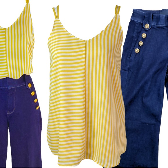 Geometric Striped Strappy Chiffon Top - Picture 5 of 5